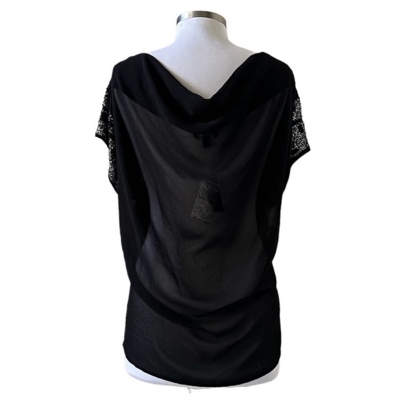 Bebe Black Sequin and Bead Embellished Short Sleeve Draped Back Top Size Small - Picture 6 of 7